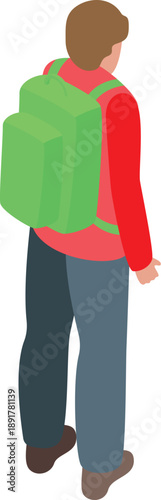 Young traveler carrying green backpack embarking on outdoor adventure