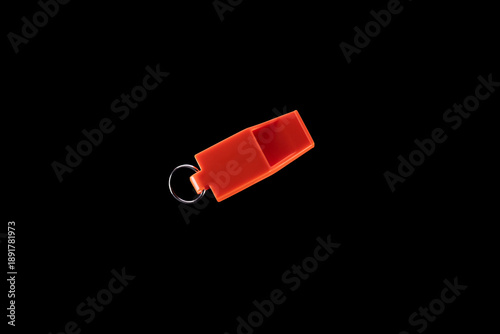 Wallpaper Mural Red Emergency First Aid Whistle with Keyring Isolated on Black Background, Safety Survival Signal Device Torontodigital.ca