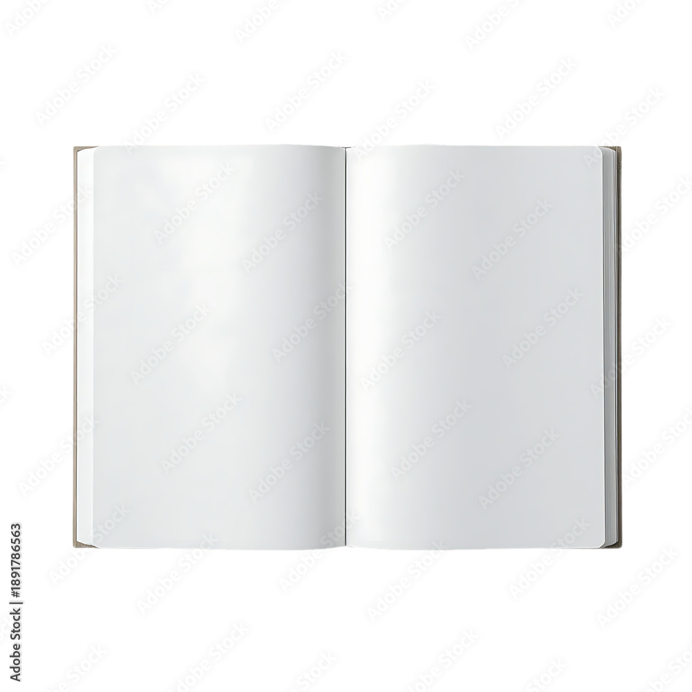 Fototapeta premium Open blank notebook with crisp white pages isolated on transparent background