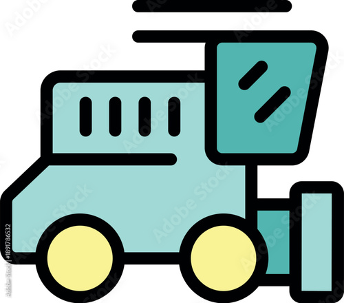 Combine harvester working in agriculture field icon illustration in cartoon style