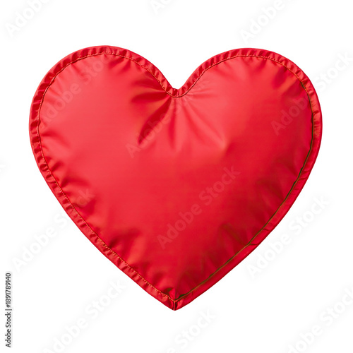 A soft and cuddly red heart shaped pillow against a clean white background, perfect for decorating a room or giving as a gift