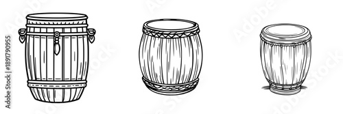 Elegant Peruvian Cajon Drum, Black and White Line Art
