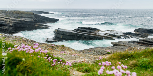 Spectacular Kilkee Cliffs, at the Loop Head Peninsula, remote and wild stretch of stunning coastline, Wild Atlantic Way Discovery Point, county Clare, Ireland.