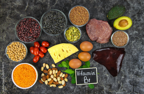 Tableau sur toile Foods that contain vitamin B1. Selective focus.