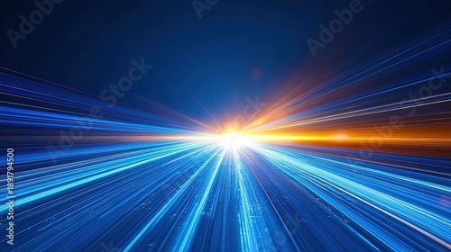 High - Speed Motion Blur Background with Radiant Light and Blue - Orange Streaks