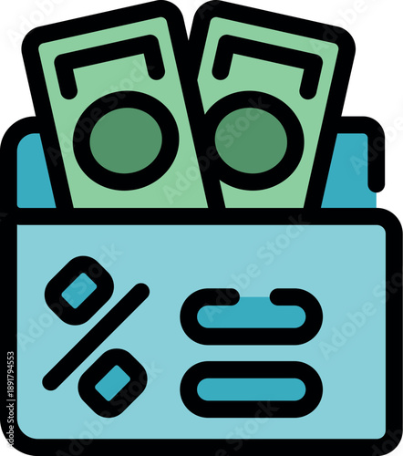 Wallet with cashback percentage sign and banknotes showing money refund concept