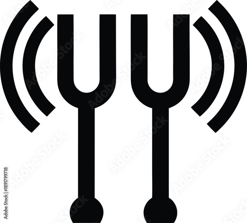resonance as two tuning forks vibrating together silhouette vector illustration on transparent background
