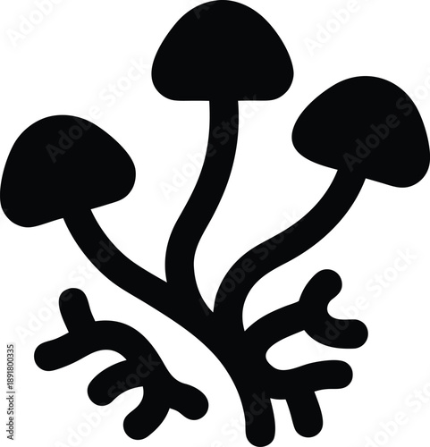 fungi spreading underground mycelium silhouette vector illustration on transparent background