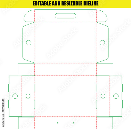 Editable Resizable Die Line Template for Folding Box with Integrated Handle