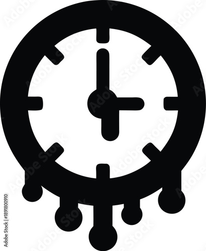 boredom as clock with melting numbers silhouette vector illustration on transparent background