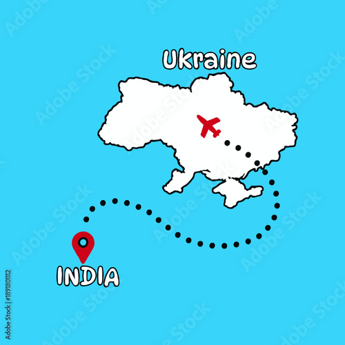 International flight travel route from india to ukraine for books, posters, covers 