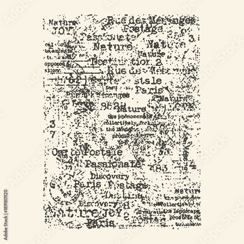 Distressed Vintage Collage of Parisian Postage Stamps and Nature Textures in Sepia Tones