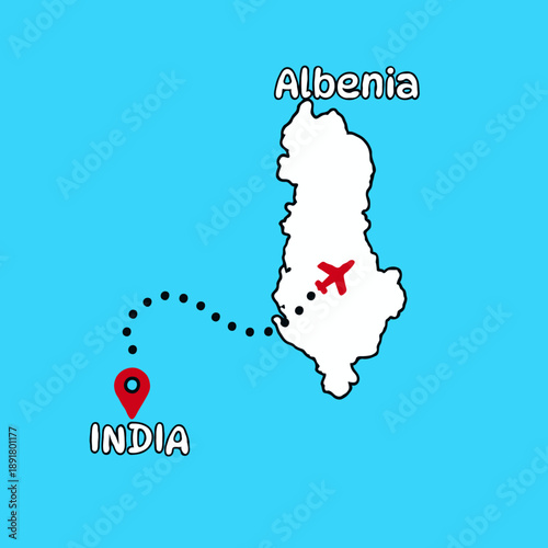 International flight travel route from india to albenia for books, posters, covers 