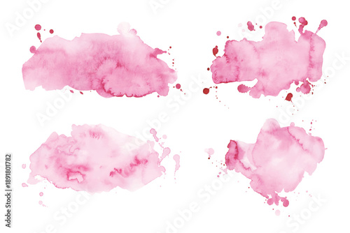 Watercolor Pink Splatters Set. Painted watercolour blot with stains and ink drops, isolated on white background. Vector splashes illustration