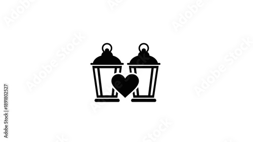 Two lanterns with a heart in between, symbolizing love and togetherness.