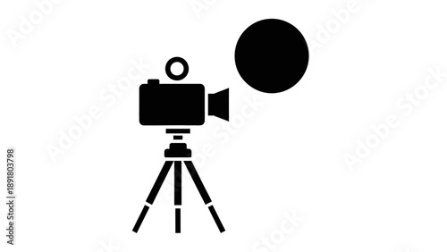 Simple black camera on tripod with lens illustration.