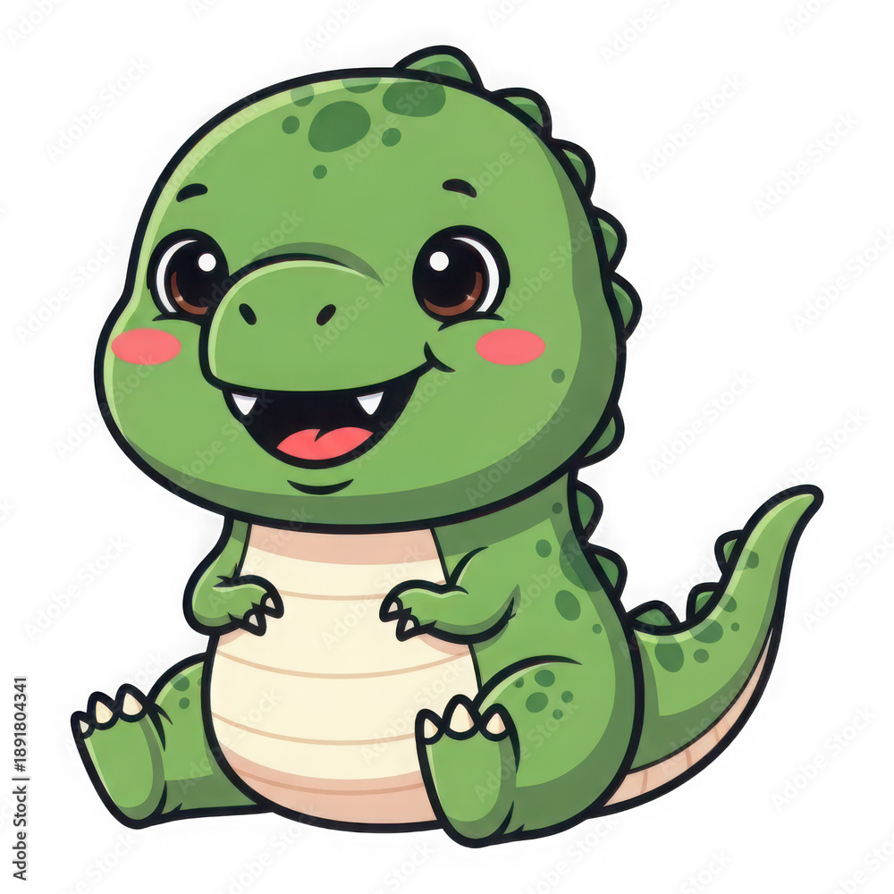 Fototapeta premium Adorable cartoon dinosaur sitting and smiling isolated on transparent background