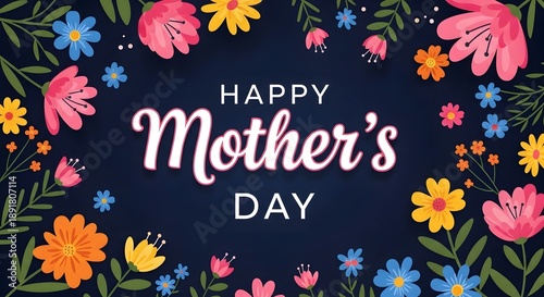 Happy mother's day wishes with colorful flowers and greeting card design