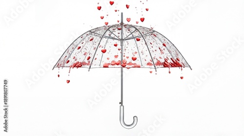 Umbrella protecting from falling red hearts rain