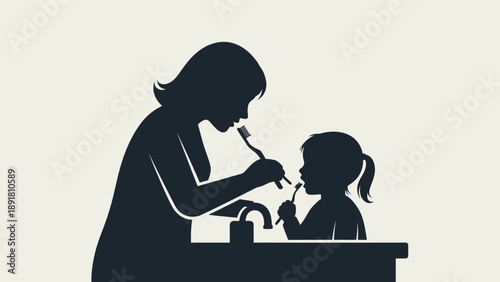 Mother brushing daughter's hair in a tender moment.