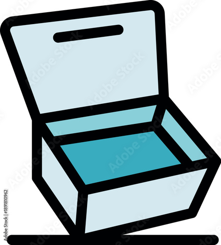 Tilted open box placed on a surface, representing packaging, storage, or delivery concepts