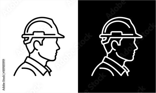 Outline illustration of a construction worker wearing a hard hat.