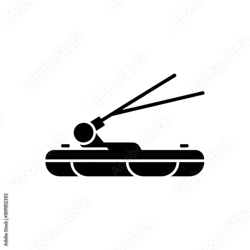 Snow Groomer Vehicle Black Silhouette Icon. A minimalist black silhouette icon depicting a snow groomer or snowcat vehicle on a white background.