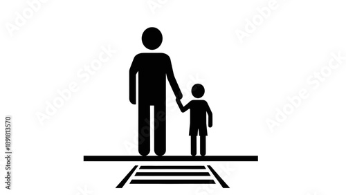 Silhouette of adult and child holding hands on railway tracks.