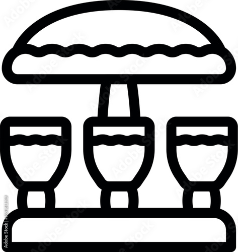 Three cocktails standing on bar counter under beach umbrella, enjoying summer vibes