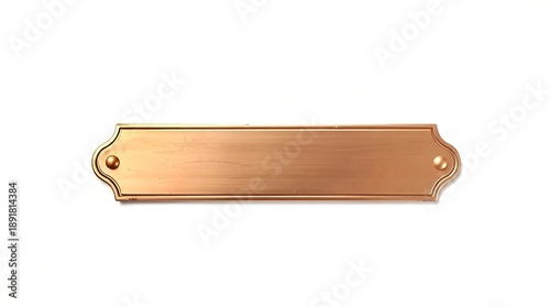 Vintage metal bronze nameplate with rivets isolated on white background