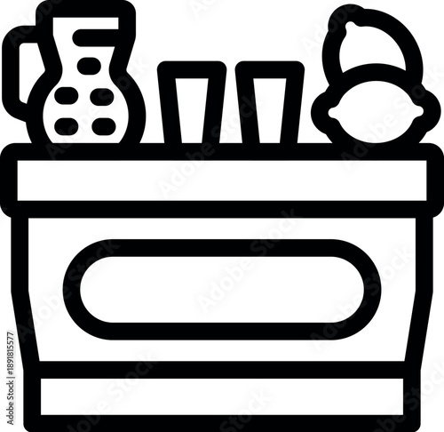 Lemonade stand with pitcher, glasses, and lemons, providing a refreshing summer beverage