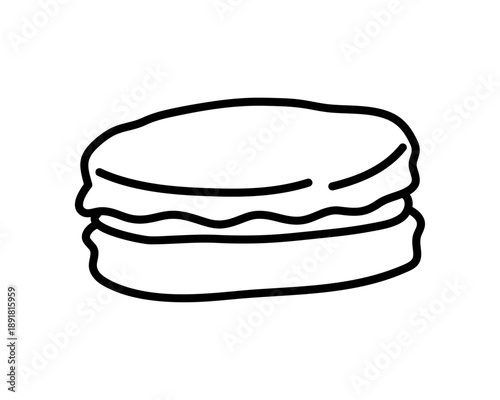 Minimalist sketch line art of a single macaron. Vintage line hand drawn Editable stroke.