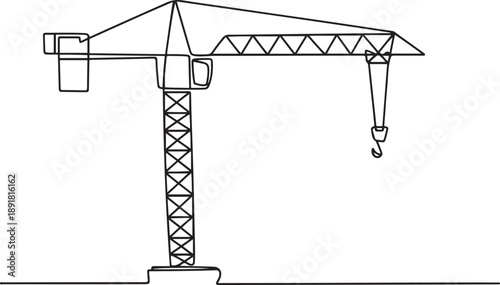 Construction crane in continuous one line drawing.one line vector illustration with out background