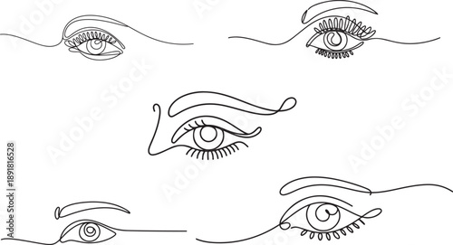 continuous line female single eye set.one line vector illustration with out background