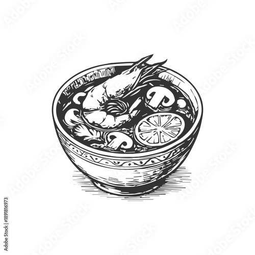 Spicy tom yum soup with shrimp and lime