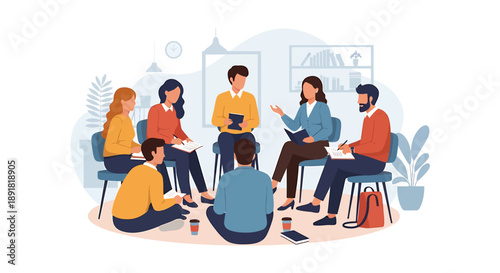 Diverse group of people in a meeting discussing ideas together.