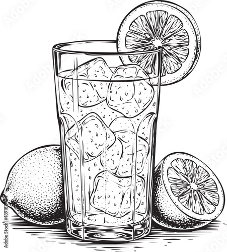Refreshing lemonade with ice and lemons Vector