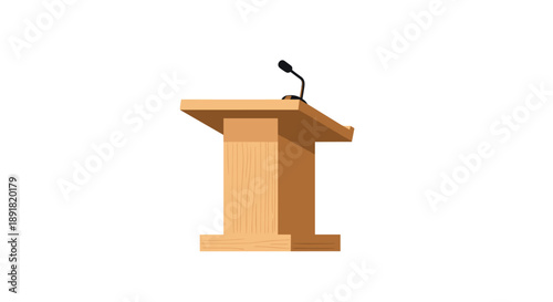 Wooden Podium with a Single Microphone on Top Side View Minimalist Vector Illustration for Presentation