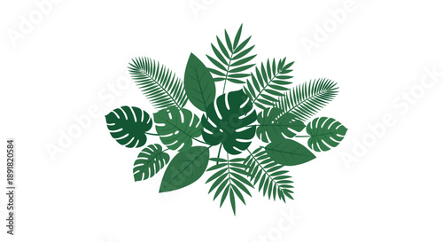 Lush Tropical Leaf Arrangement Featuring Monstera and Palm Fronds in a Central Bouquet.