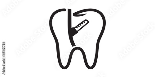 Root canal treatment vector icon, dental procedure symbol, isolated on transparent background, black outline and filled style, minimal flat design