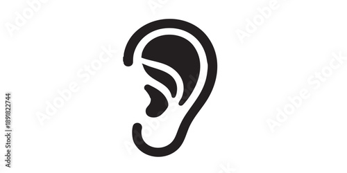 Ear vector icon, isolated on transparent background, black outline and filled style, minimal flat design