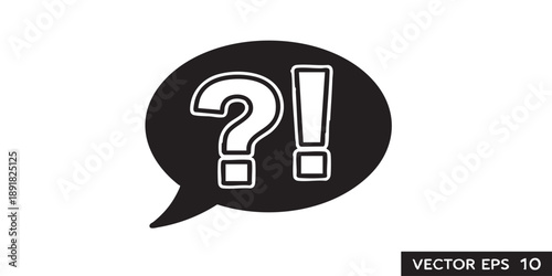 Question mark and exclamation mark vector icon, speech bubble symbol, isolated on transparent background, black outline and filled style, minimal flat design