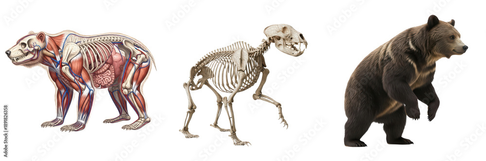 Fototapeta premium Isolated Sun Bear Anatomy Set with Skeleton, Internal Organs and Realistic Sun Bear – Transparent Background PNG