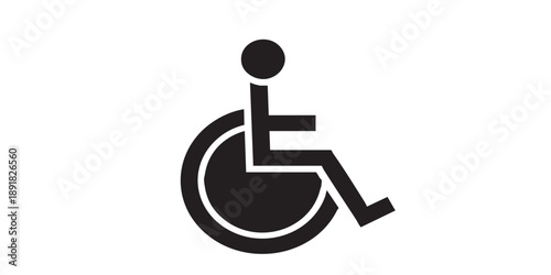 Wheelchair vector icon, handicapped access symbol, isolated on transparent background, black outline and filled style, minimal flat design