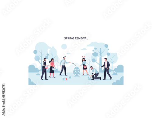 Business team celebrating spring renewal together outdoors