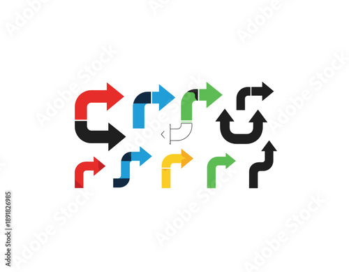 Vibrant arrows pointing in different directions on white background