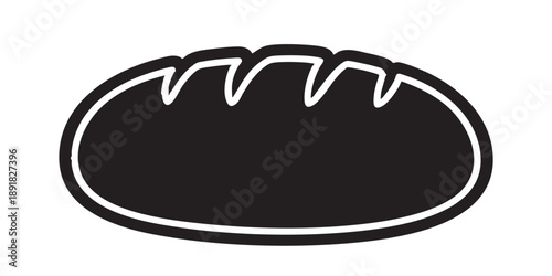 Bread vector icon, sourdough loaf symbol, bakery sign, isolated on transparent background, black outline and filled style, minimal flat design