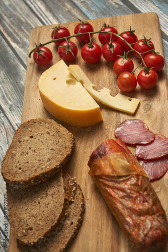 Wallpaper Mural Sliced food on a wooden board Torontodigital.ca