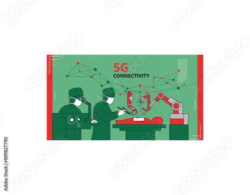 Surgeons performing robotic surgery with 5G connectivity