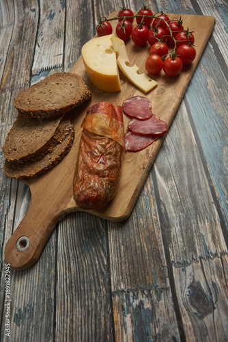 Wallpaper Mural Sliced food on a wooden board Torontodigital.ca